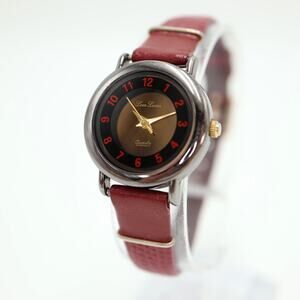 Vintage Leon Levier Womens Watch 24mm Gray Gold Red Leather with New Battery